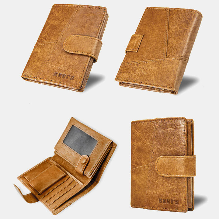 Retro Splicing Lange Schlanke Geldbörse Echtes Leder Dreifach gefaltete Brieftasche