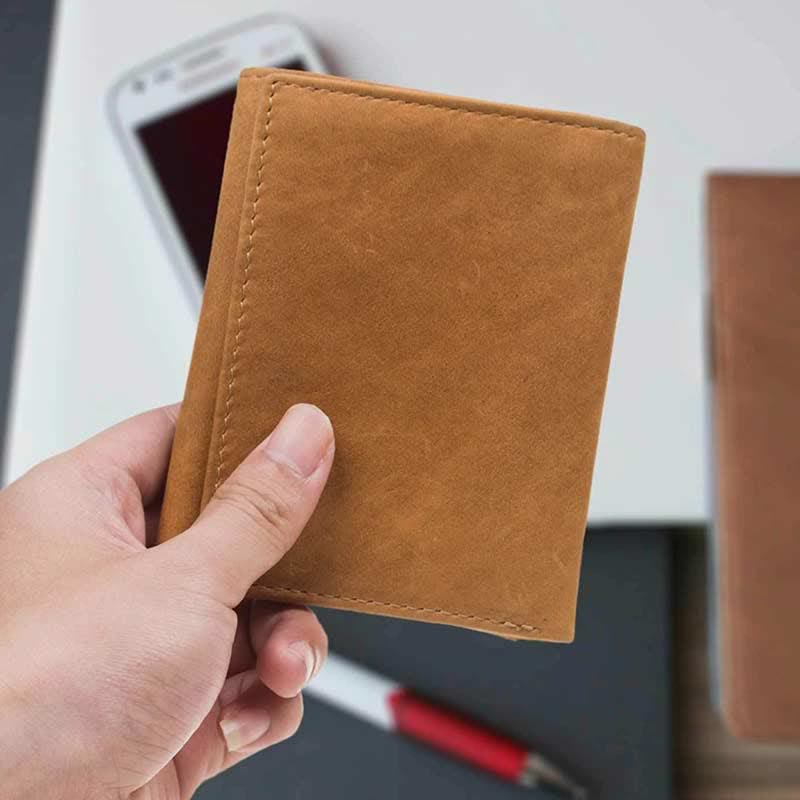 Geldbörse aus echtem Leder für Herren, schmale dreifach gefaltete Geldbörse für die Vordertasche
