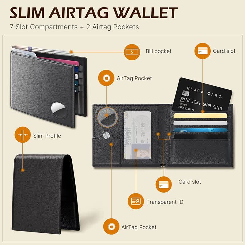Zweifach faltbare Airtag-Geldbörse aus Leder für die Vordertasche