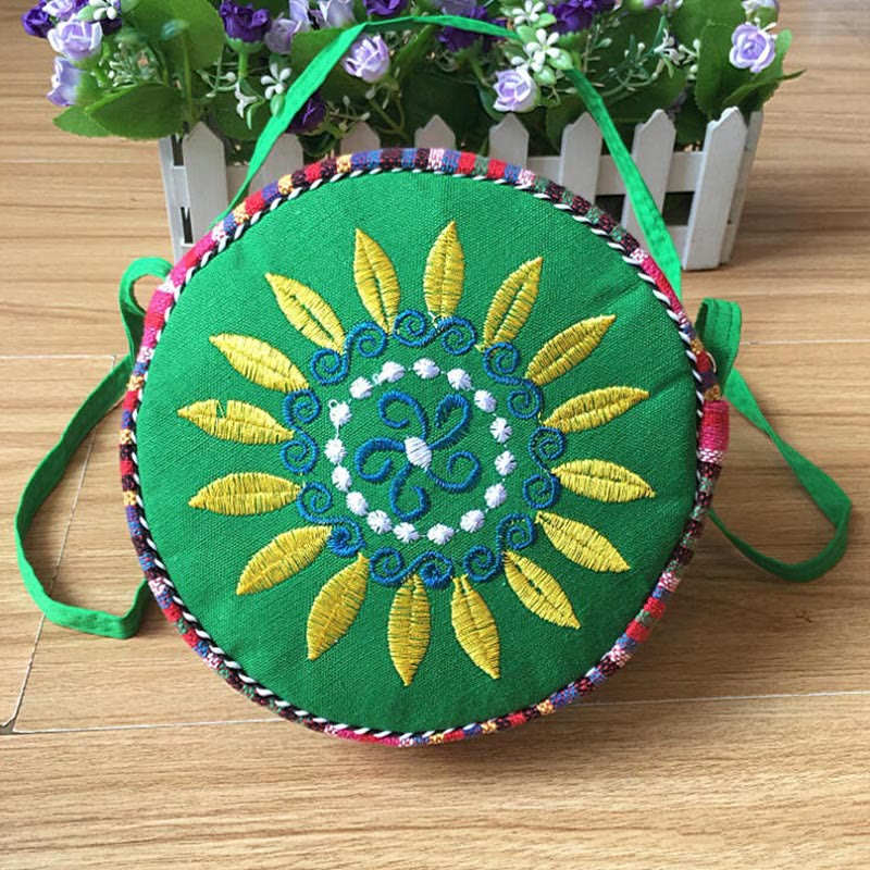 Folk Custom Canvas Tasche Frauen Stickerei Sonnenblume kleine runde Tasche