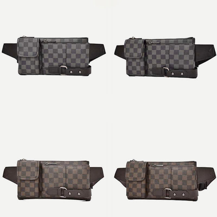 Gürteltasche für Herren, Leder, kariert, Reise-Umhängetasche, Brusttasche