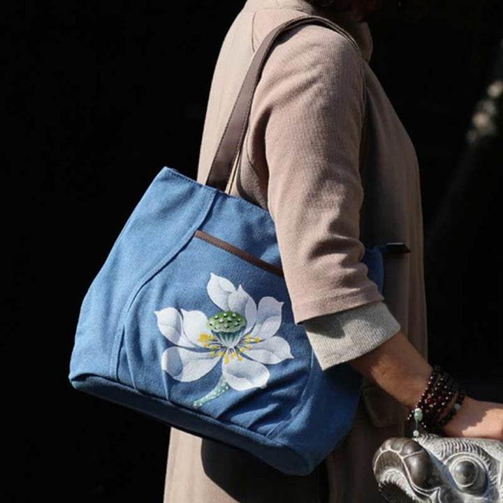 Lässige Canvas-Tragetasche mit mehreren Taschen für Damen, Umhängetasche mit Henkel
