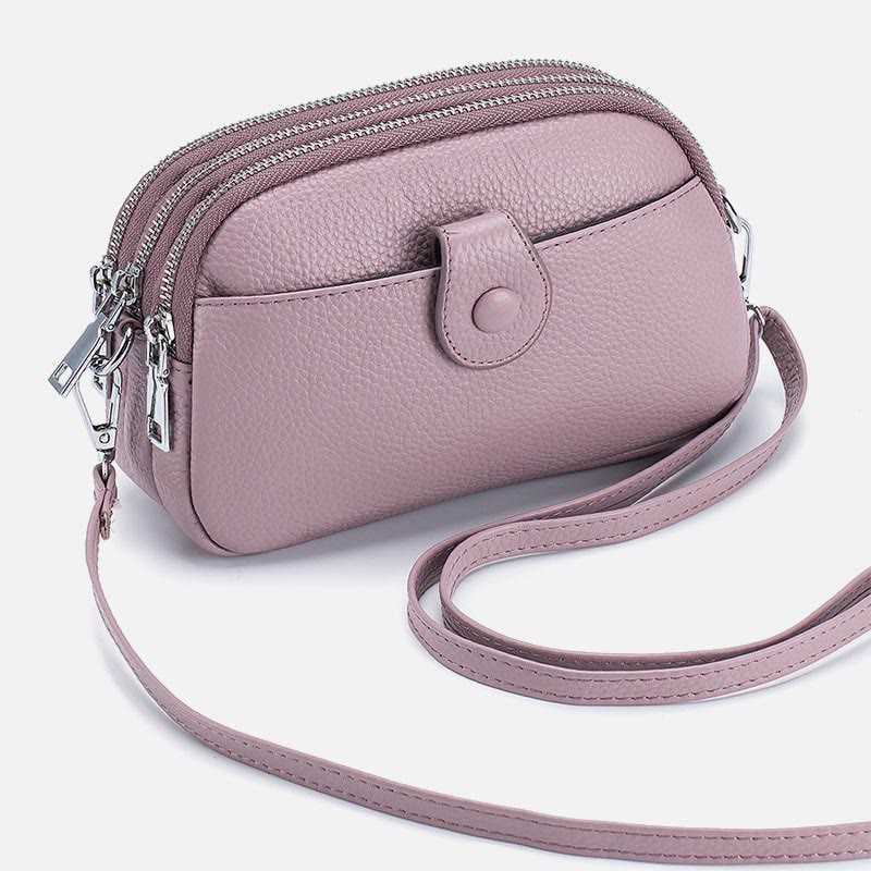 Schultertasche aus echtem Leder mit drei Reißverschlüssen, lässige Umhängetasche für Damen
