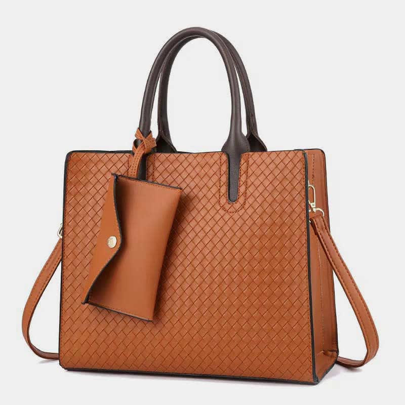 Gewebte Tragetasche für Damen, lässige Handtasche mit Griff oben und kleiner Geldbörse