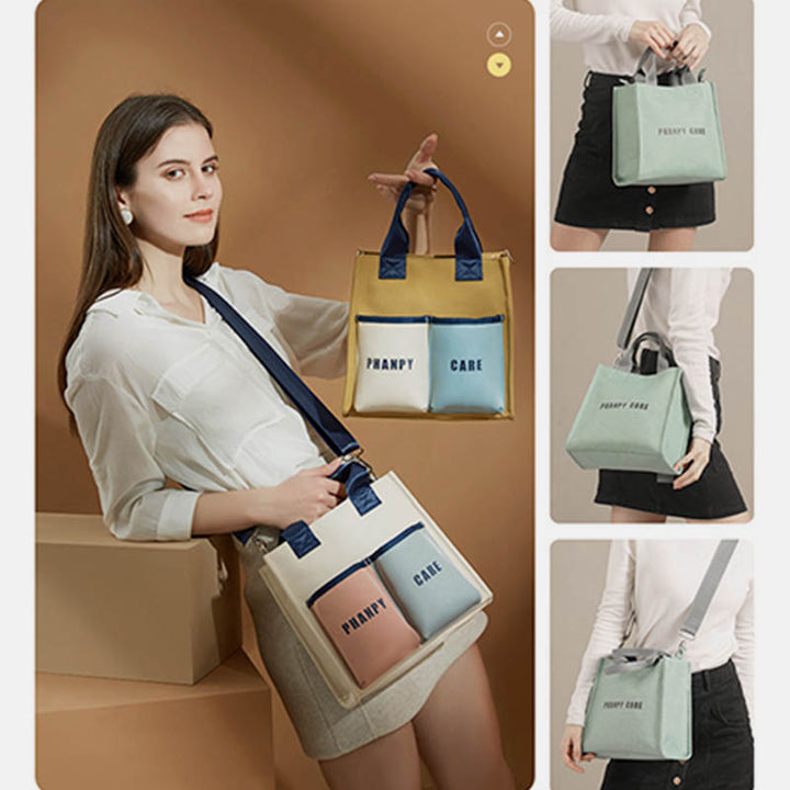Funktionelle Handtasche, Tote Mommy Bag, Schultertasche mit mehreren Taschen und Umhängegurt