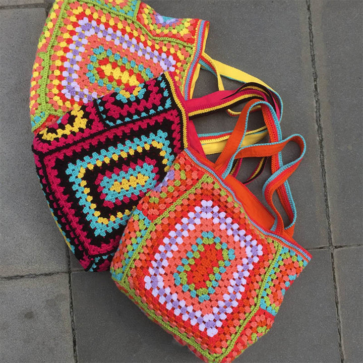 Vintage Tote für Frauen tragbare Pendlertasche handgestrickte Schultertasche