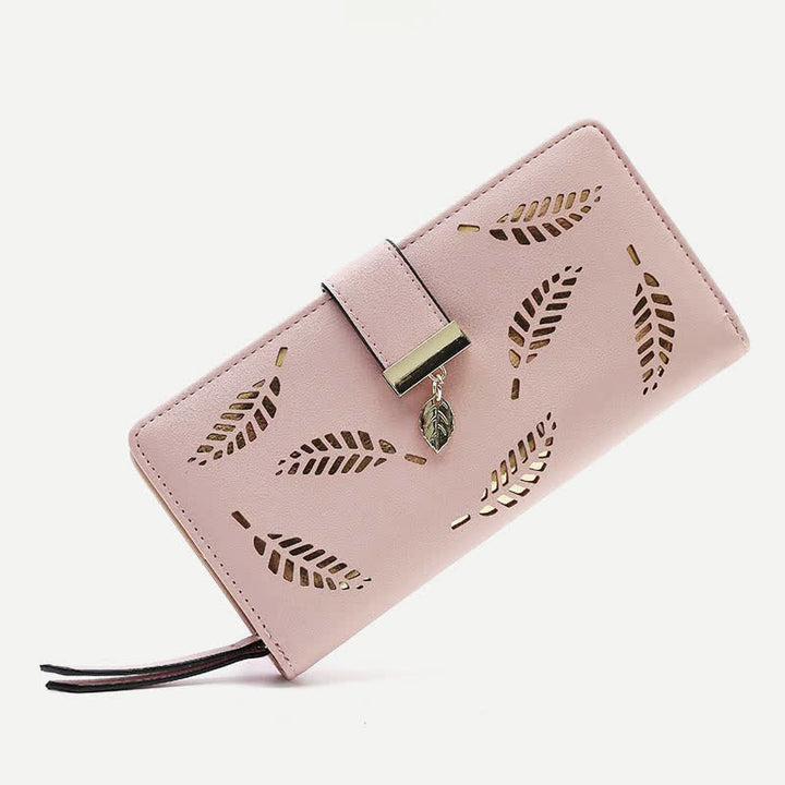 Große Ledergeldbörse für Damen, ausgehöhlt, lang, Clutch