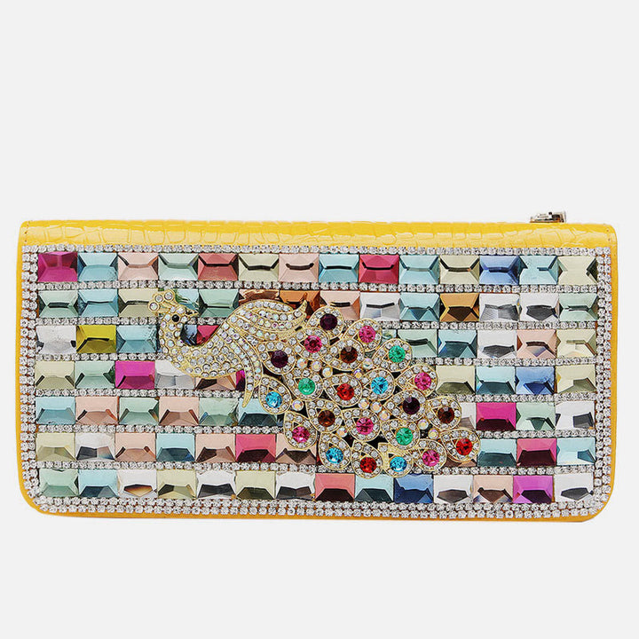 Lange Lederclutch für Damen mit Diamanten besetzte Münzbörse