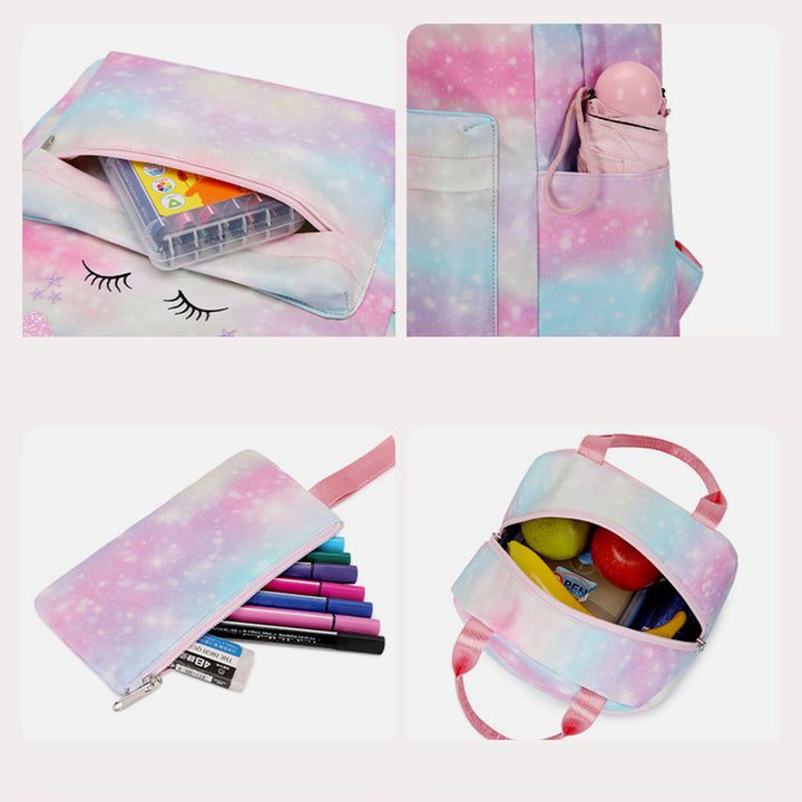 Einhorn-Schulrucksack für Mädchen, Kinder, Grundschule, Büchertasche, Lunchtasche-Set