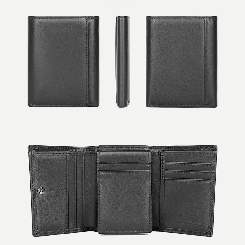RFID-Geldbörse aus Leder für Herren, schmale Vordertasche, dreifach faltbare Geldbörse