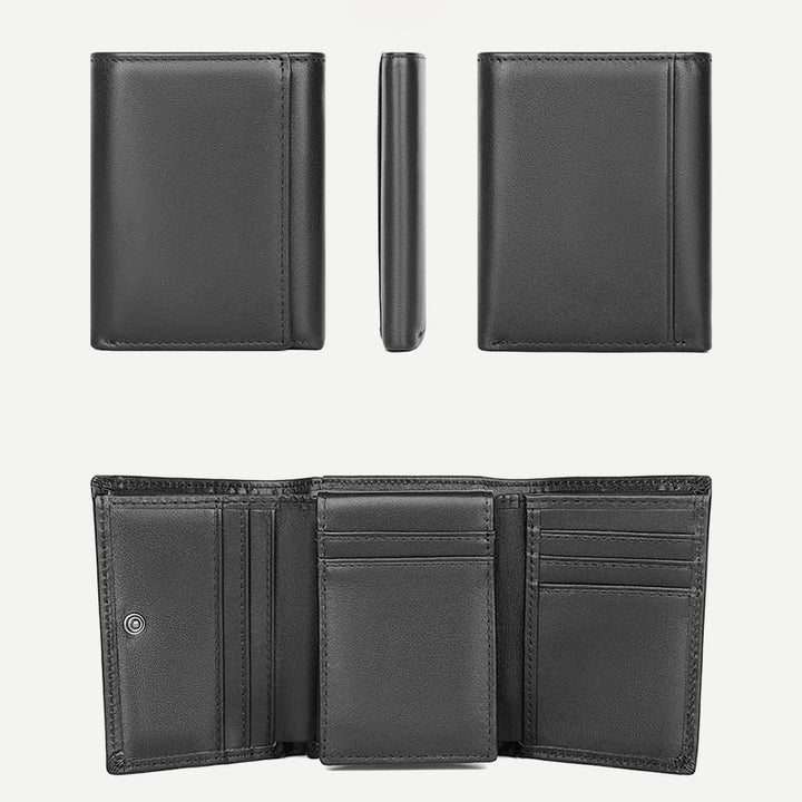 RFID-Geldbörse aus Leder für Herren, schmale Vordertasche, dreifach faltbare Geldbörse