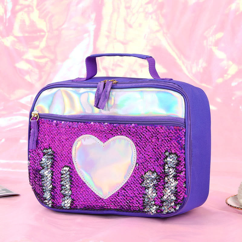 Lunchtasche für Kinder mit Glitzer-Herzmuster, isolierte Tasche