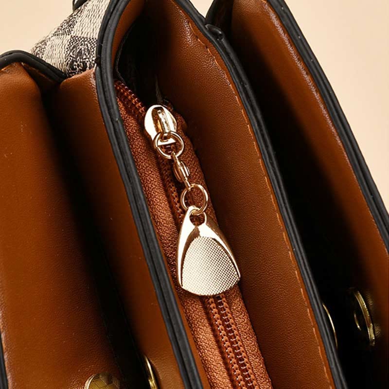 Dreifach karierte Satchel Damen Leder schicke Umhängetasche