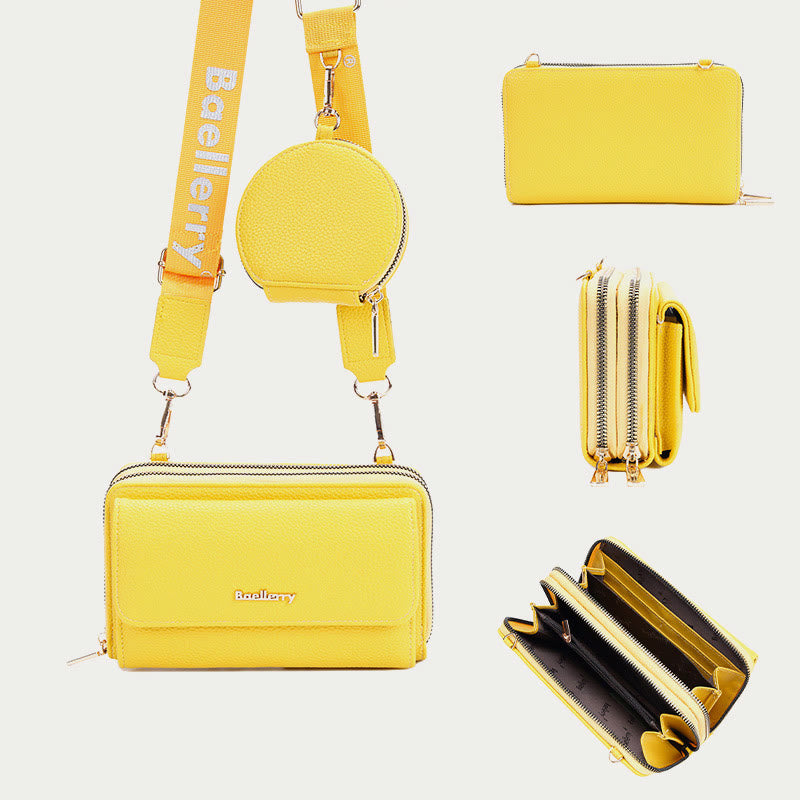 Handytasche für Damen mit Lychee-Muster und Alphabet-Trägern, Umhängetasche