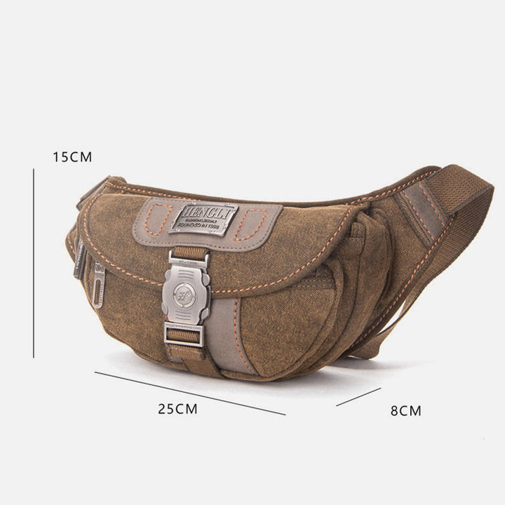 Canvas-Hüfttasche für Männer, kleine Umhängetasche im Retro-Stil, Halbmond-Tasche