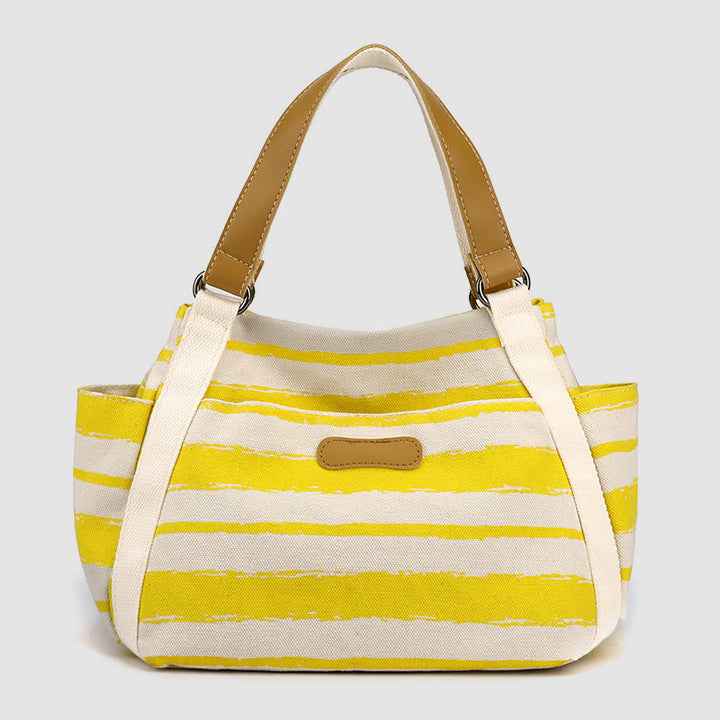 Lässige Einkaufstasche für Damen, gestreifte Canvas-Tasche für den täglichen Gebrauch