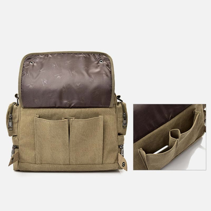 Messenger Bag für Herren, lässige Umhängetasche aus Canvas mit mehreren Taschen