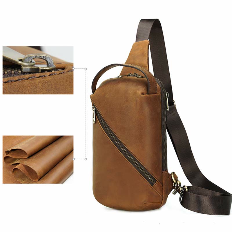 Herren Umhängetasche aus Leder, Schultertasche, Outdoor-Reisetasche, Brusttasche, Daypack