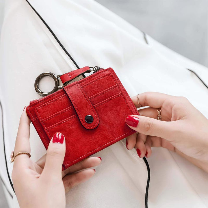 Schlankes Kartenetui, Vordertasche, Geldbörse, Kreditkartenhalter für Damen, mit Schlüsselanhänger