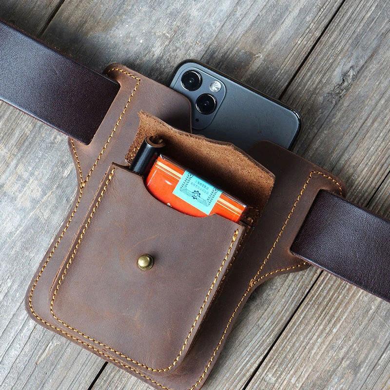 Outdoor Leder Retro Volltonfarbe 7,2 Zoll Handy Gürteltasche
