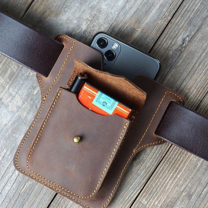 Outdoor Leder Retro Volltonfarbe 7,2 Zoll Handy Gürteltasche