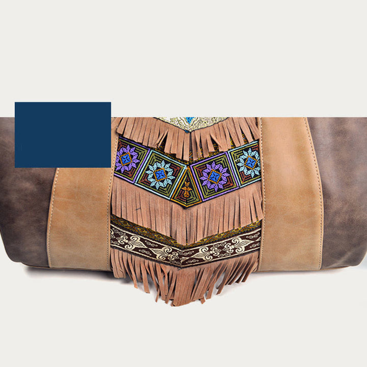 Tote für Damen im ethnischen Stil, PU-Leder, Quaste, Alltagshandtasche