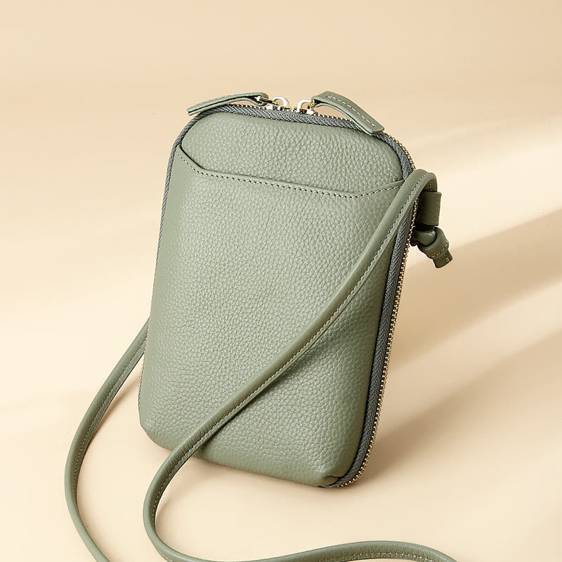 Mini-Telefontasche, einfache karierte Umhängetasche aus Leder für Damen