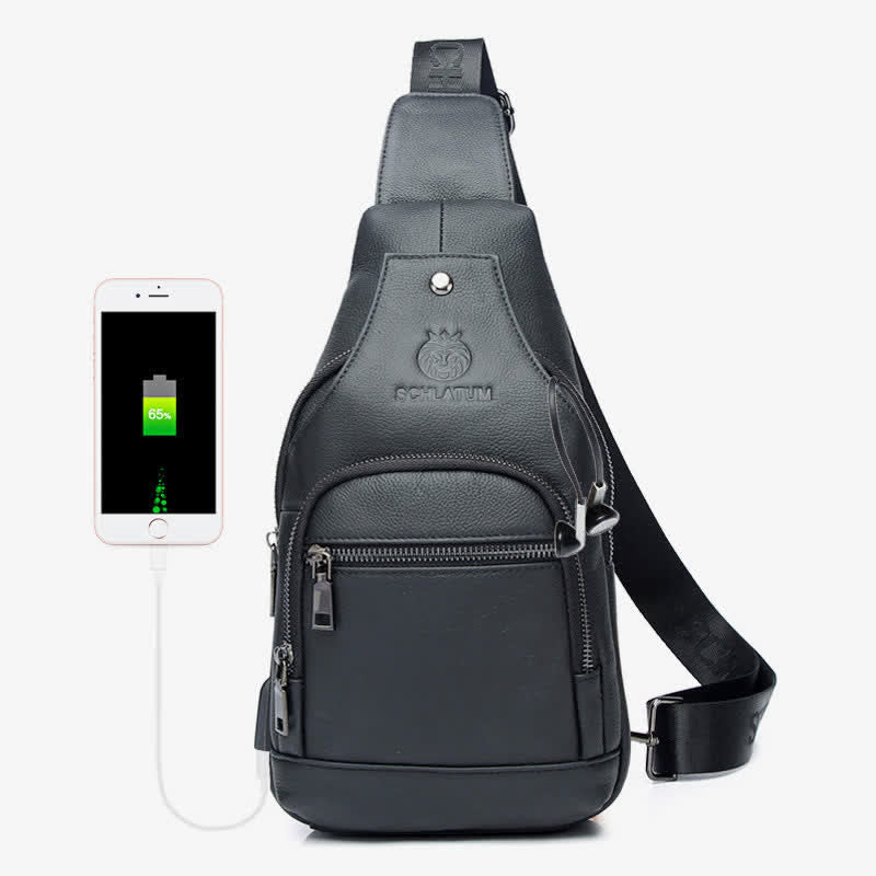 Schultertasche aus echtem Leder, Umhängetasche, Rucksack für Herren, zum Wandern, Reisen, Tagesrucksack
