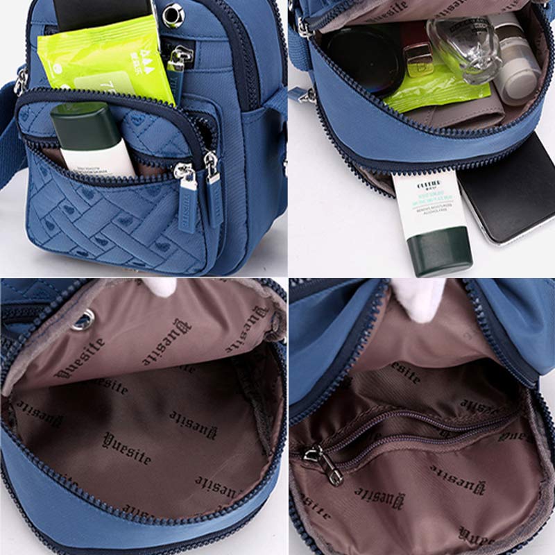 Lässige Umhängetasche aus Nylon mit mehreren Taschen und Loch für Kopfhörer