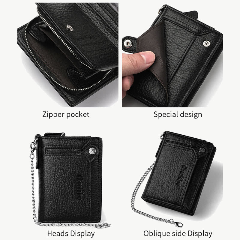 Anti-Diebstahl-Kette Brieftasche für Männer Retro Leder Geld Clip