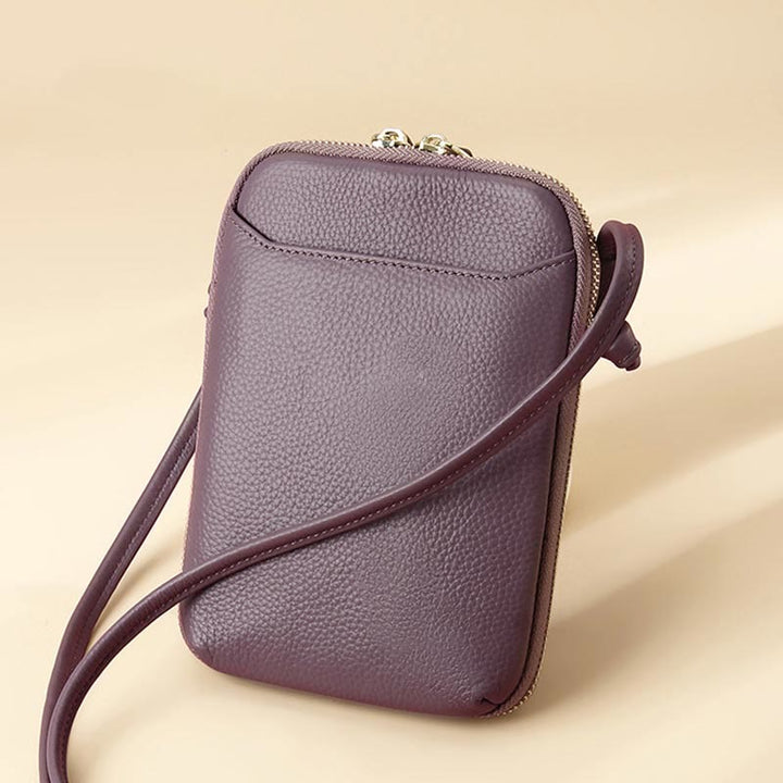 Mini-Telefontasche, einfache karierte Umhängetasche aus Leder für Damen