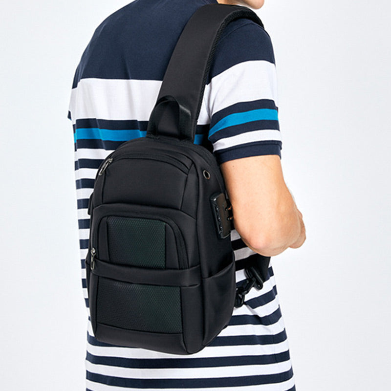 Diebstahlsichere, reflektierende Schultertasche für Herren, Ein-Schulter-Rucksack mit USB-Ladeanschluss
