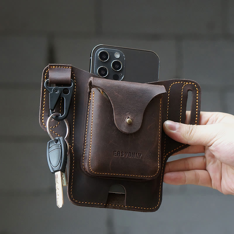 Outdoor Leder Retro Volltonfarbe 7,2 Zoll Handy Gürteltasche