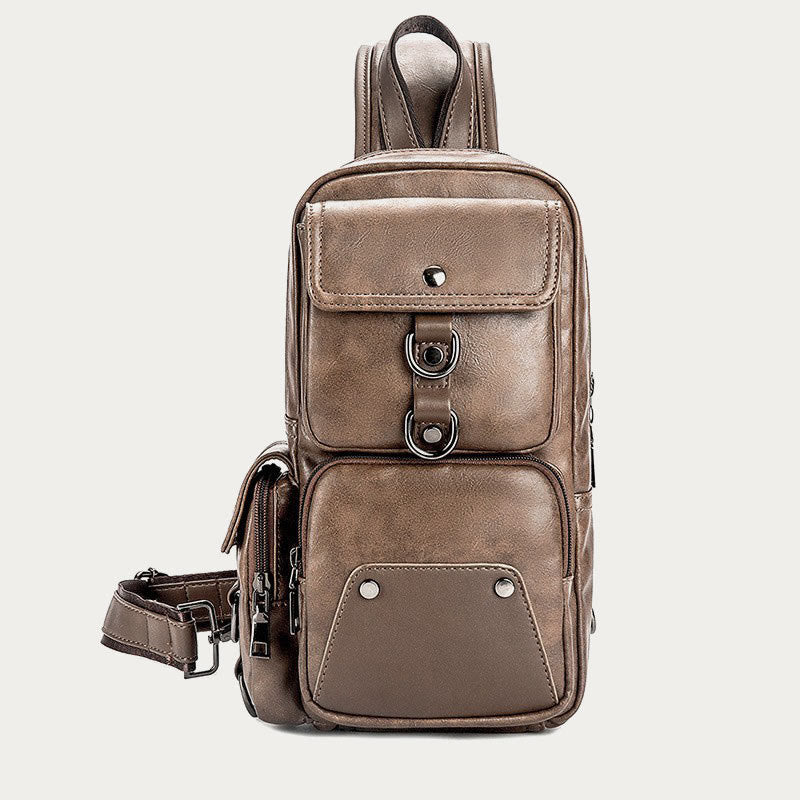 Retro-Schultertasche aus Leder mit Diebstahlschutz und interaktiven Taschen, geräumiger Tagesrucksack