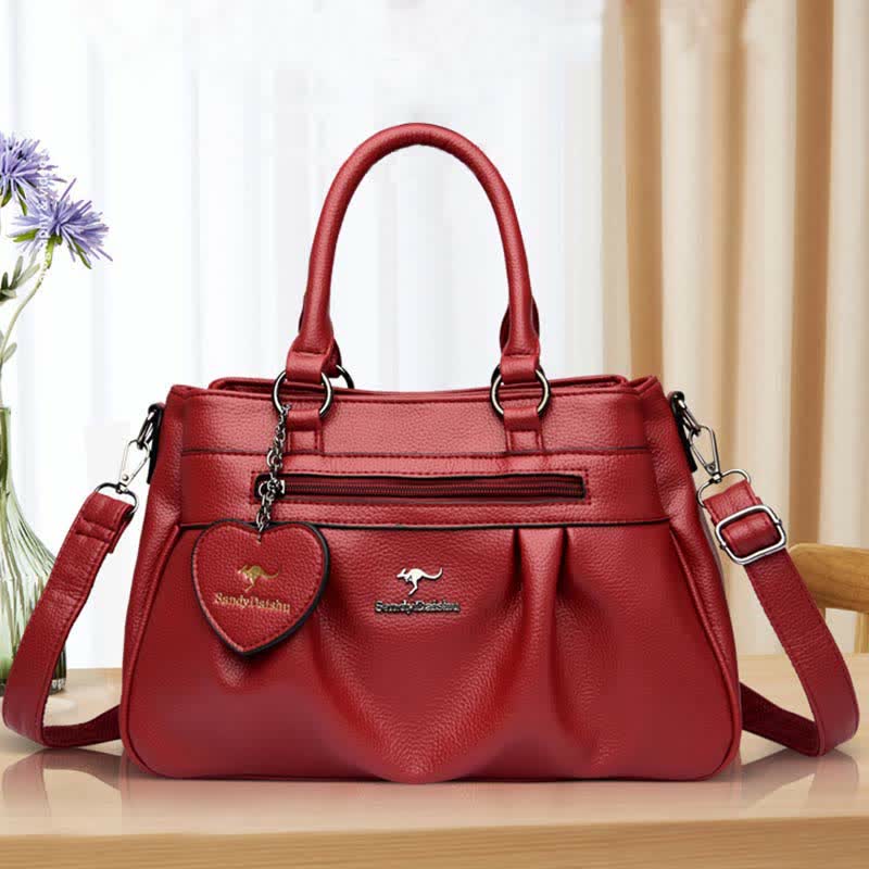 Handtasche mit drei Fächern und Henkel, Umhängetasche aus PU-Leder