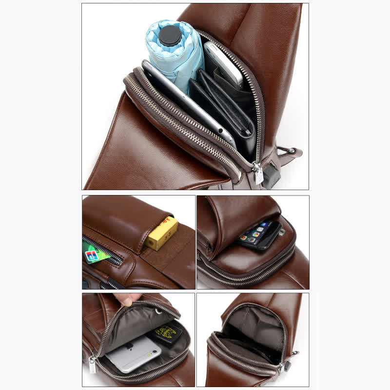 Tragefreundliche Schultertasche mit mehreren Fächern und USB-Ladeanschluss