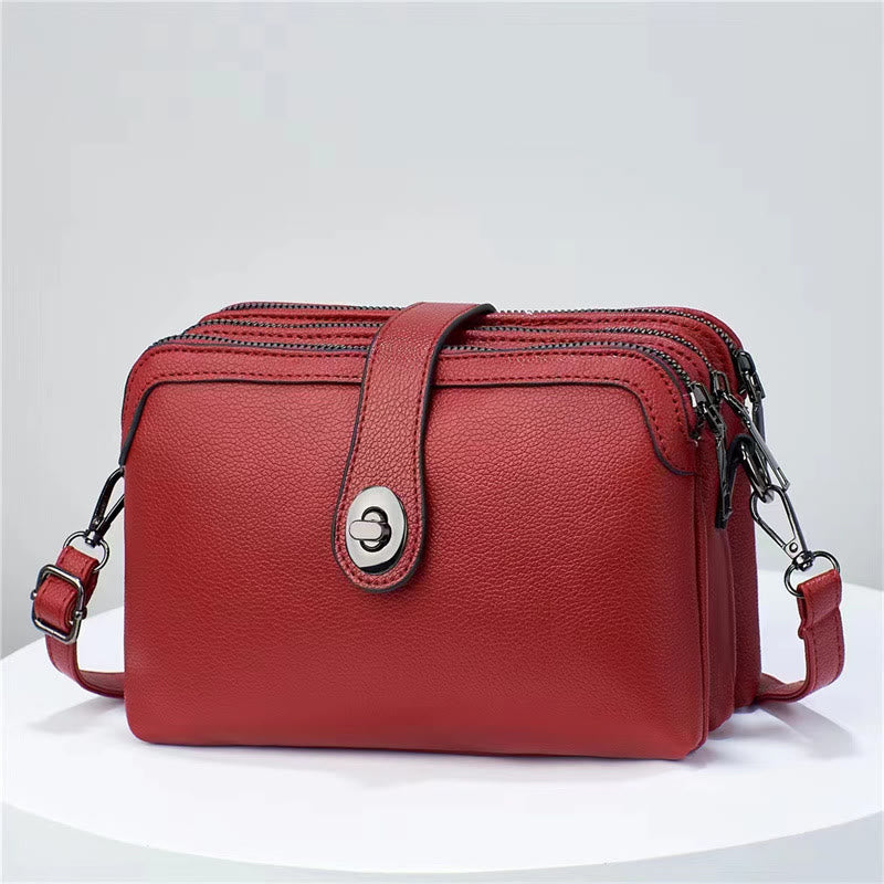 Ledertasche mit drei Fächern für Damen, große Kapazität, karierte Tasche