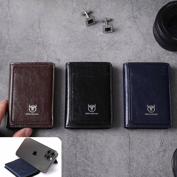 Geldbörse für Herren, minimalistisch, ausziehbar, Kartenhalter aus PU-Leder
