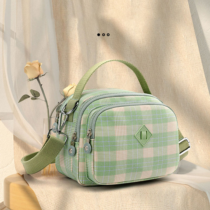3-lagige Umhängetasche für Damen, leichte Schultertasche mit Karomuster