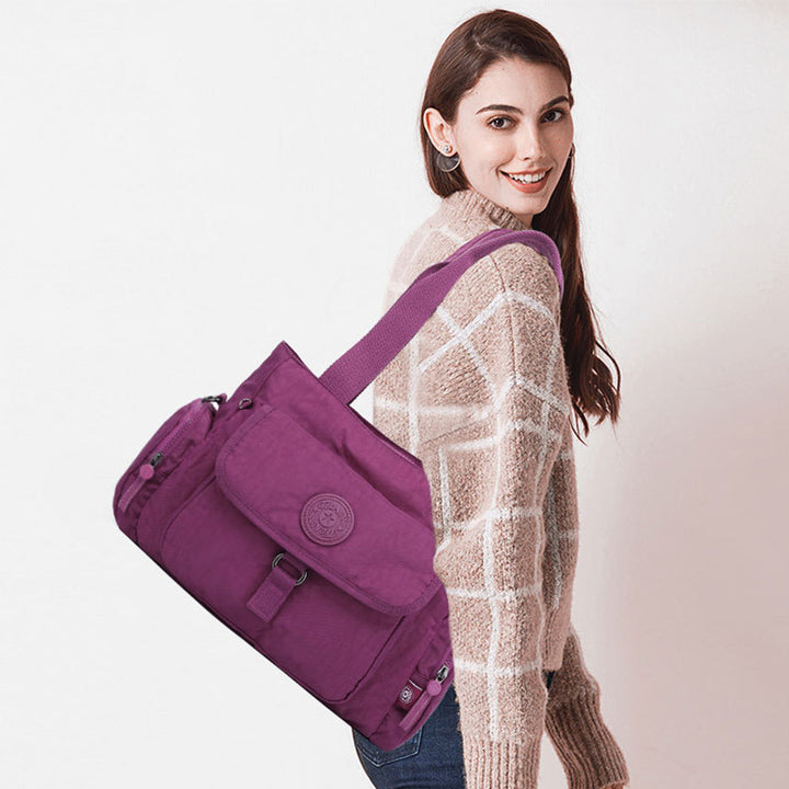 Damen Umhängetasche, leichte Schultertasche aus Nylon mit mehreren Taschen und Reißverschluss