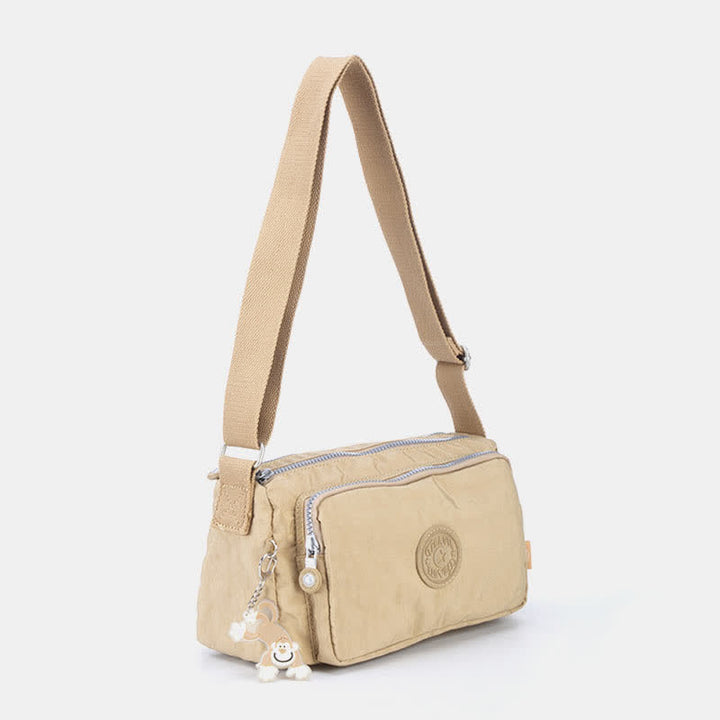 Umhängetasche für Damen, leichte Schultertasche aus Nylon mit Dreifach-Reißverschluss