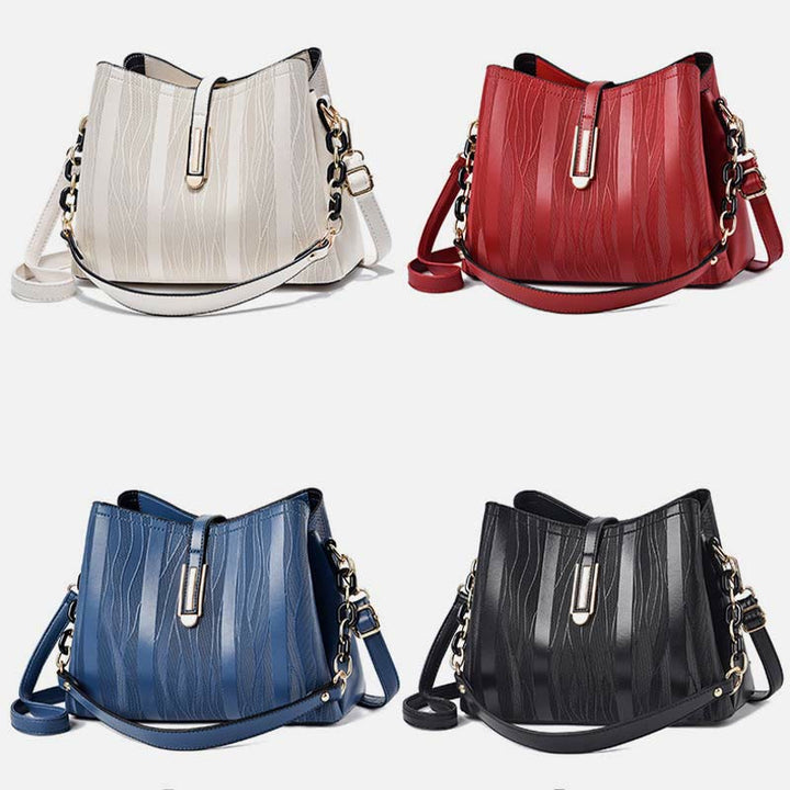 Handtasche mit Streifenmuster für Damen, groß, veganes Leder, Umhängetasche
