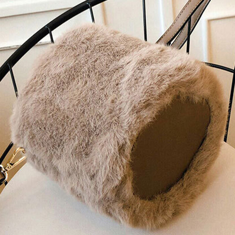 Handtasche mit Kordelzug für Damen, minimalistische Beuteltasche aus Kunstpelz