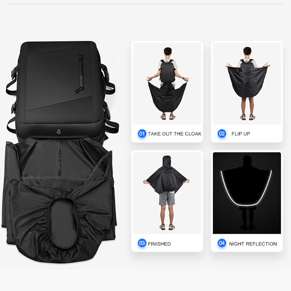 Erweiterbarer, mehrschichtiger, wasserdichter Business-Rucksack mit Uhr