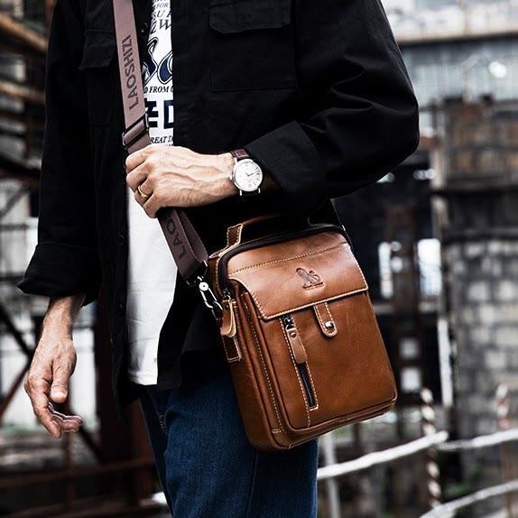 Große Kapazität Echt Leder Messenger Bag Crossbody Schulter Geldbörse Fit 9,7 in iPad