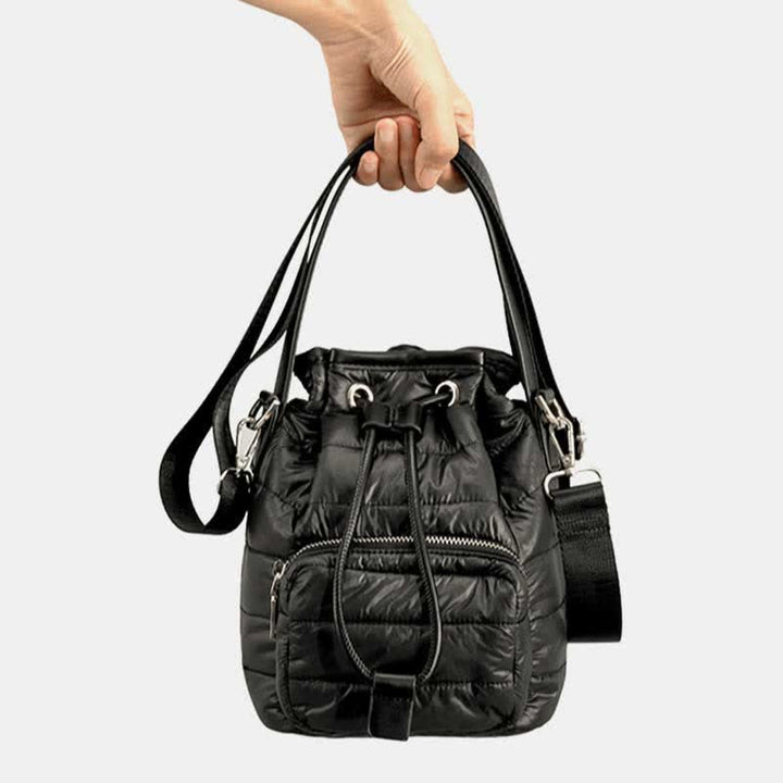 Puffer-Beuteltasche mit Kordelzug für Damen, Daunen-Umhängetasche, gesteppte Umhängetasche
