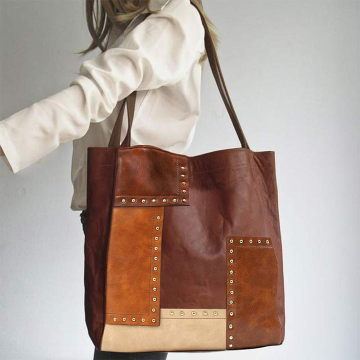 Retro-Tragetasche für Damen, große Kapazität, Spleißleder, Handtasche, Schultertasche