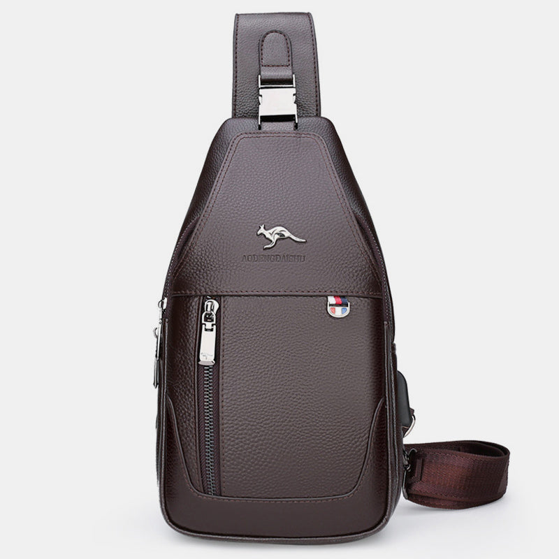 Sling Pack-Umhängetasche für Herren aus echtem Leder mit USB-Ladeanschluss