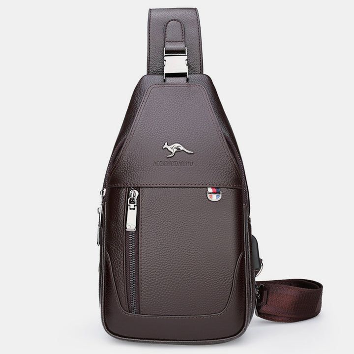Sling Pack-Umhängetasche für Herren aus echtem Leder mit USB-Ladeanschluss