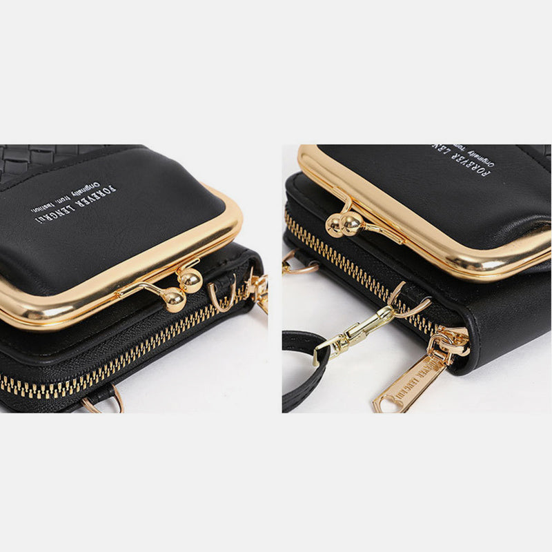 Kleine Umhängetasche Geldbörse Handytasche Damen Mini gewebtes Leder Schultertasche